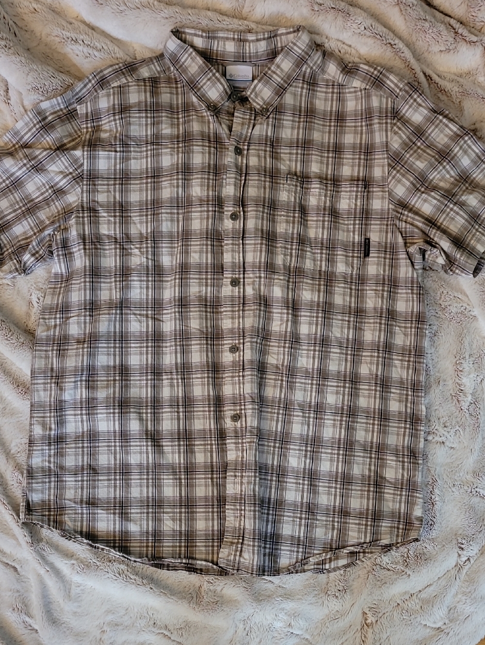 Men's Plaid Short-Sleeve Button-Down Shirt - Columbia - Taupe Brown